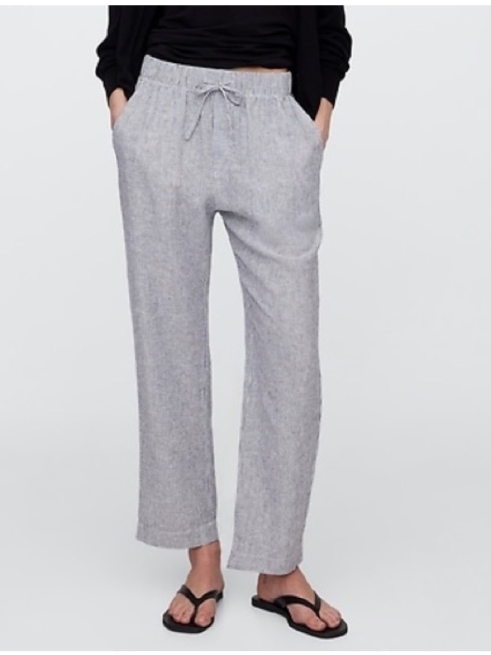 Gap Easy Pant linen blend white with navy stripes
